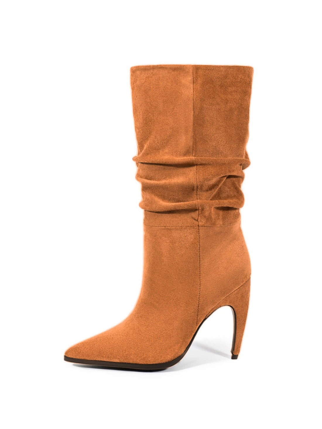 Orange High-Heel Mid-Calf Slouch Boots