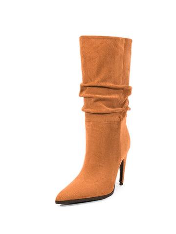 Orange High-Heel Mid-Calf Slouch Boots