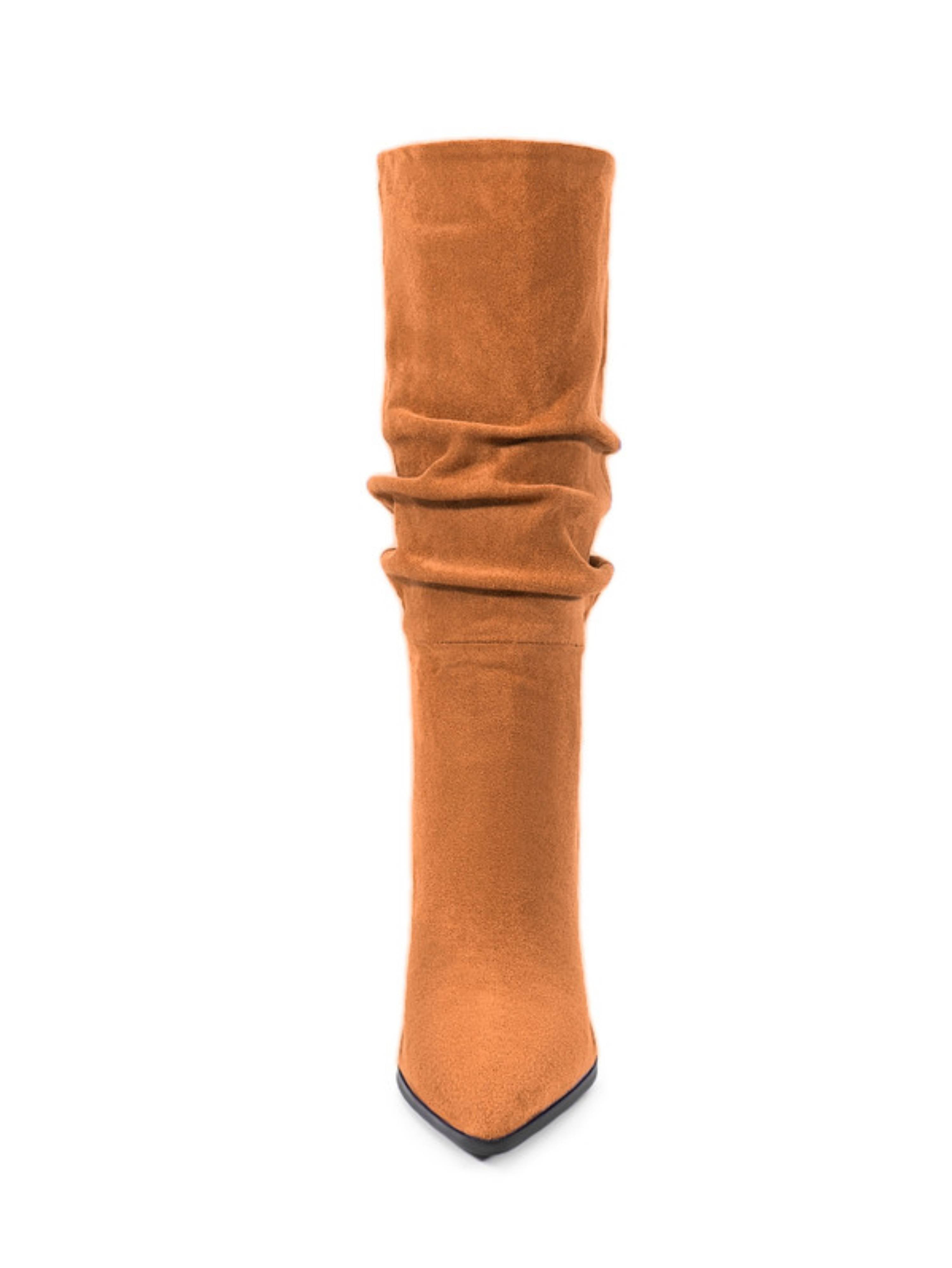 Orange High-Heel Mid-Calf Slouch Boots