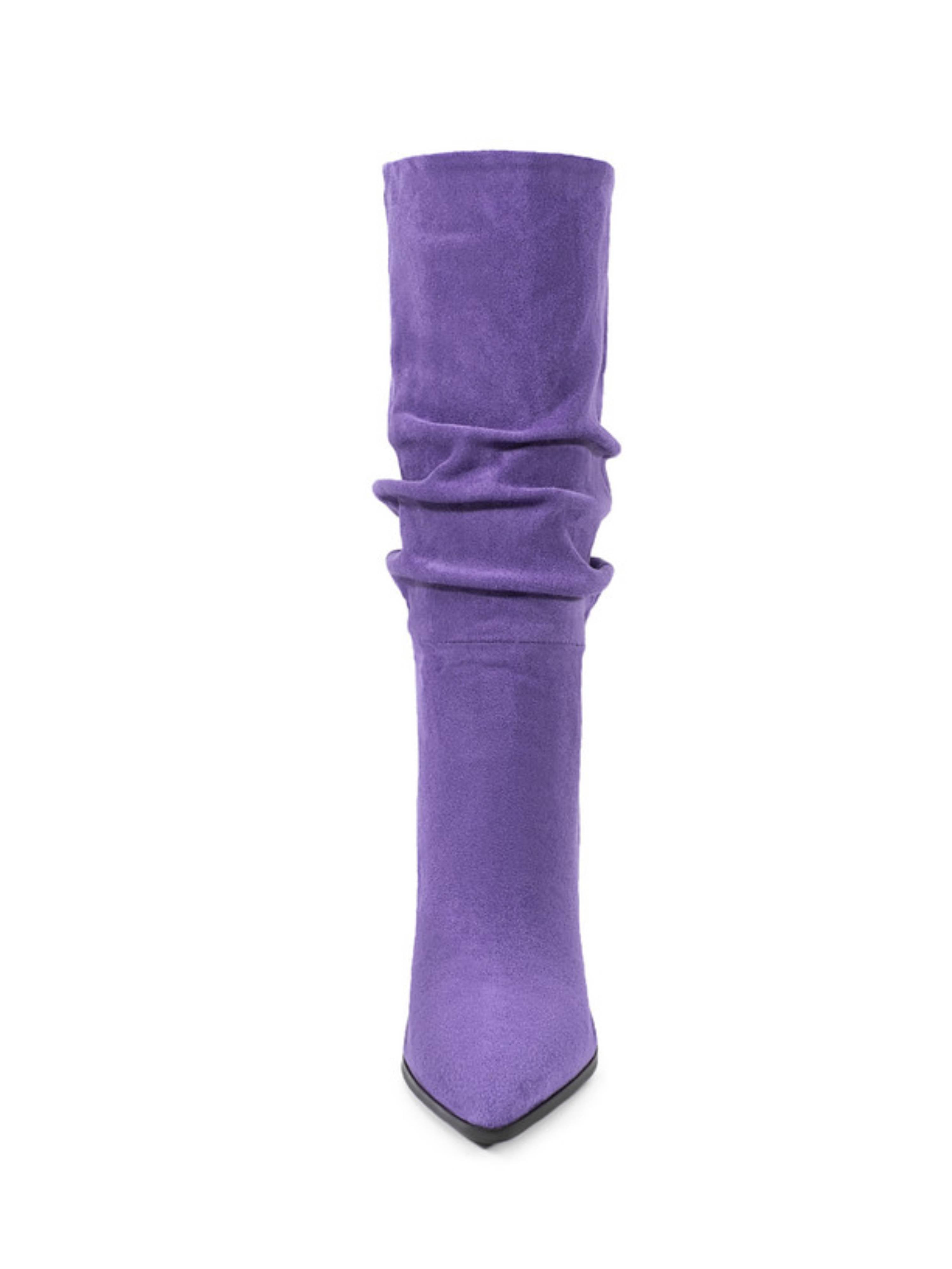Purple Slouchy High-Heel Mid-Calf Boots Women