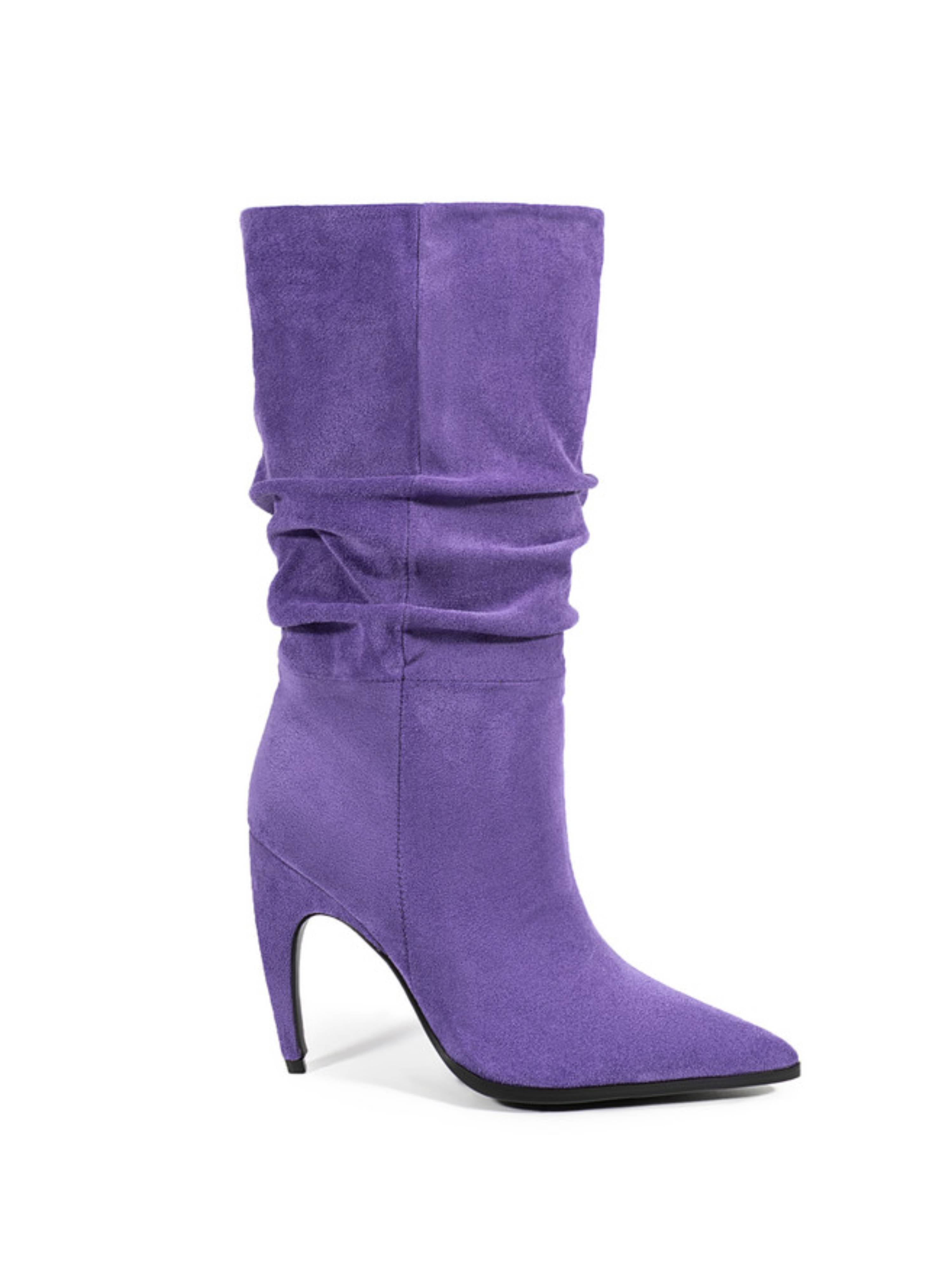 Purple Slouchy High-Heel Mid-Calf Boots Women