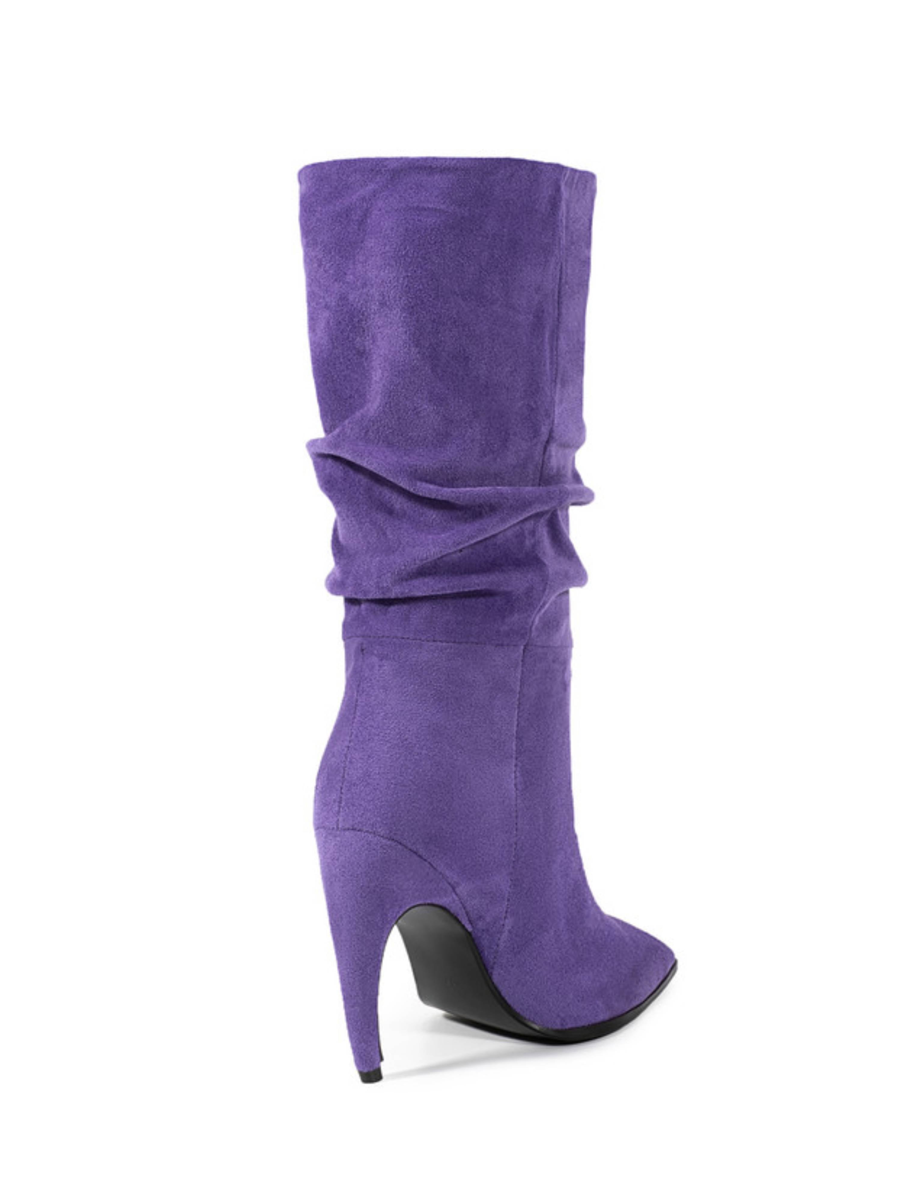 Purple Slouchy High-Heel Mid-Calf Boots Women