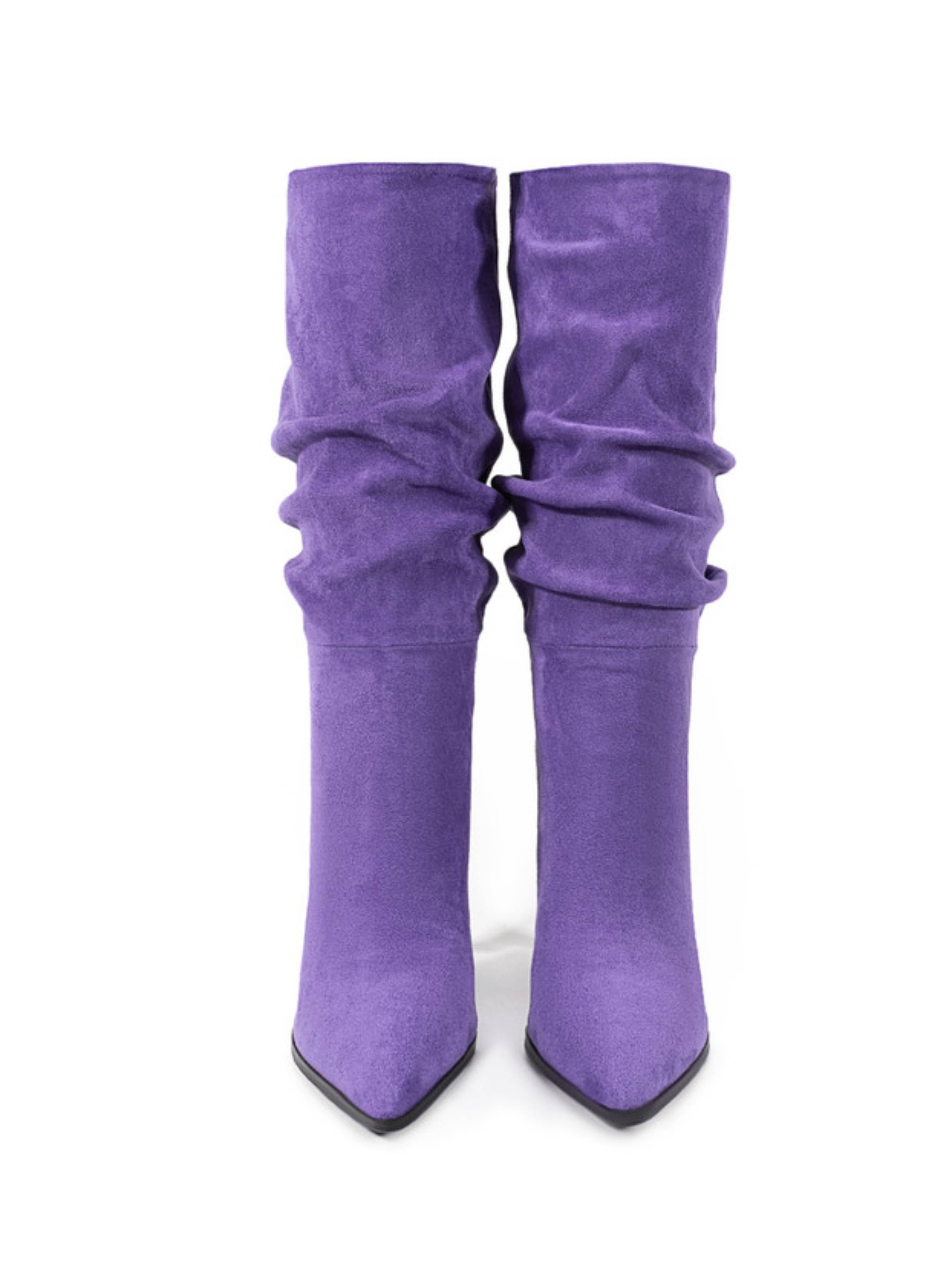 Purple Slouchy High-Heel Mid-Calf Boots Women