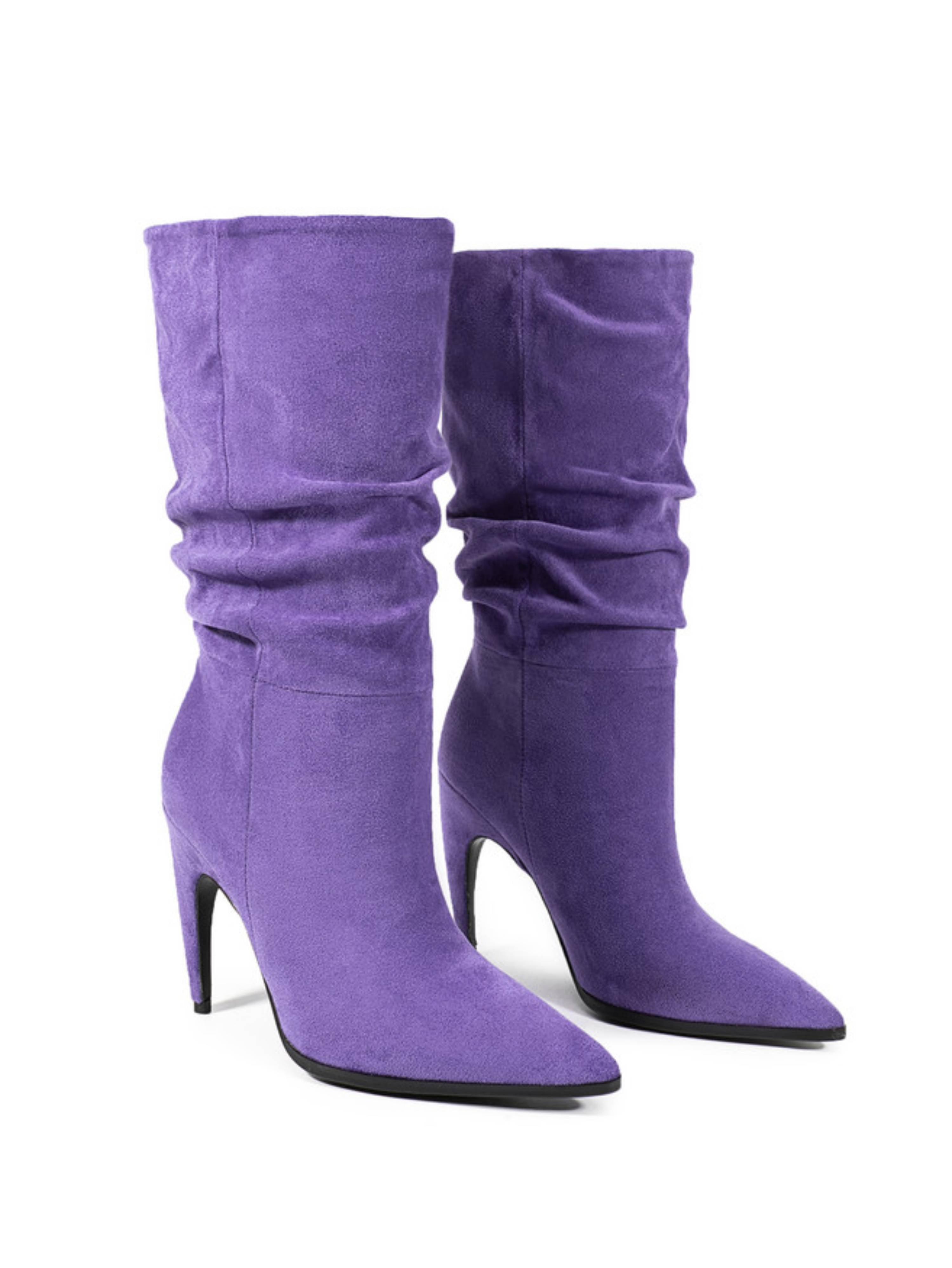 Purple Slouchy High-Heel Mid-Calf Boots Women