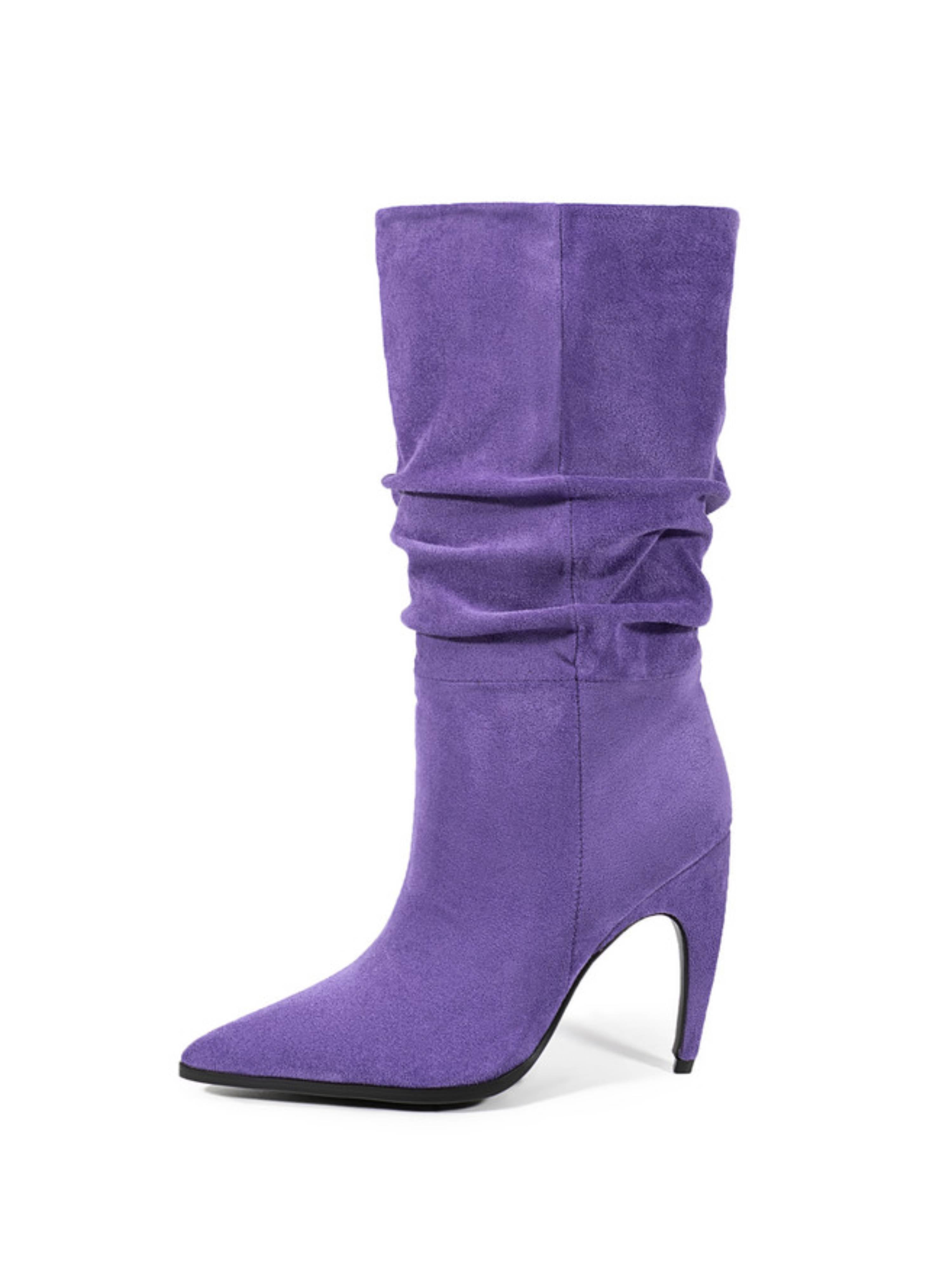 Purple Slouchy High-Heel Mid-Calf Boots Women
