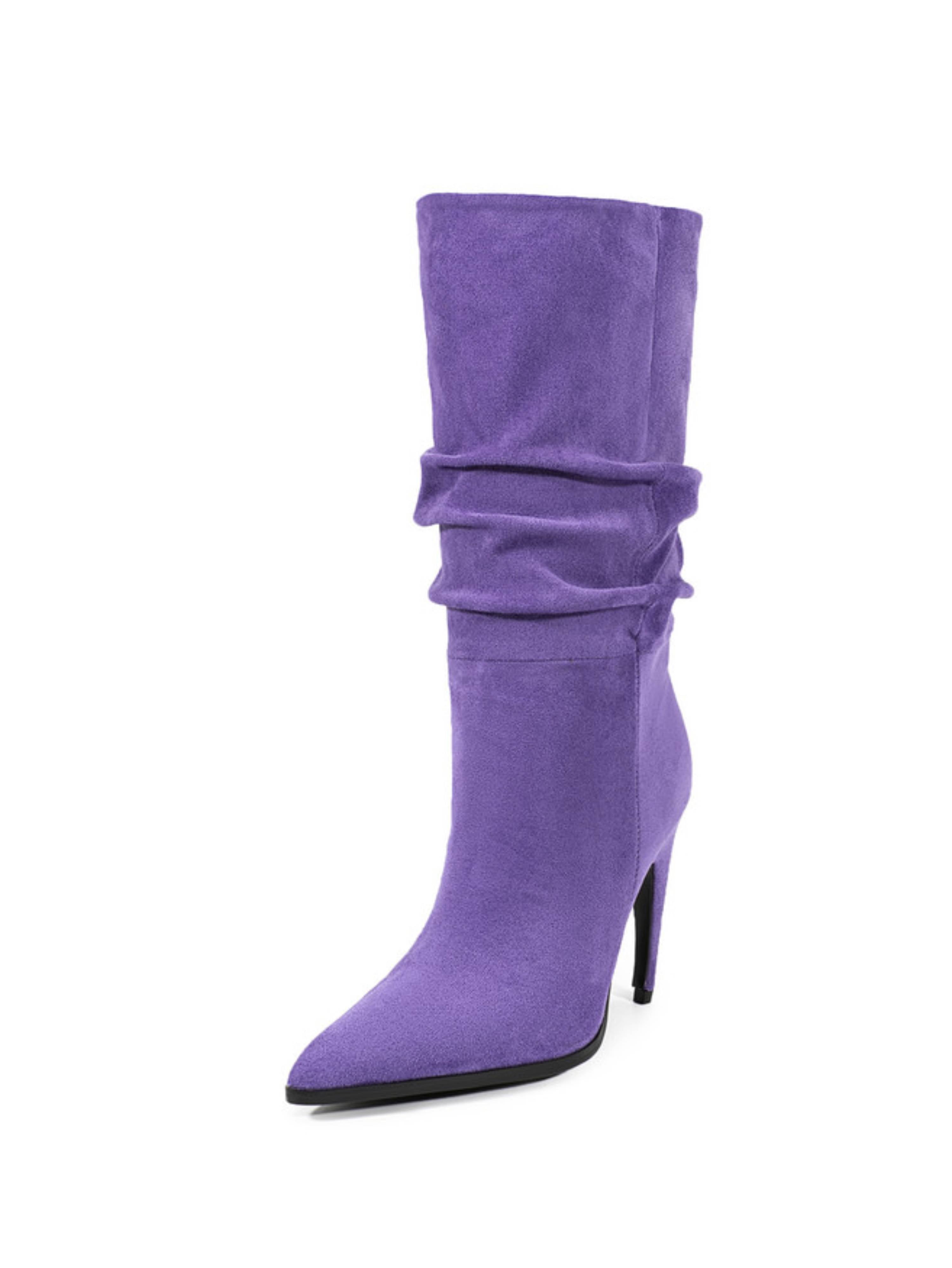 Purple Slouchy High-Heel Mid-Calf Boots Women