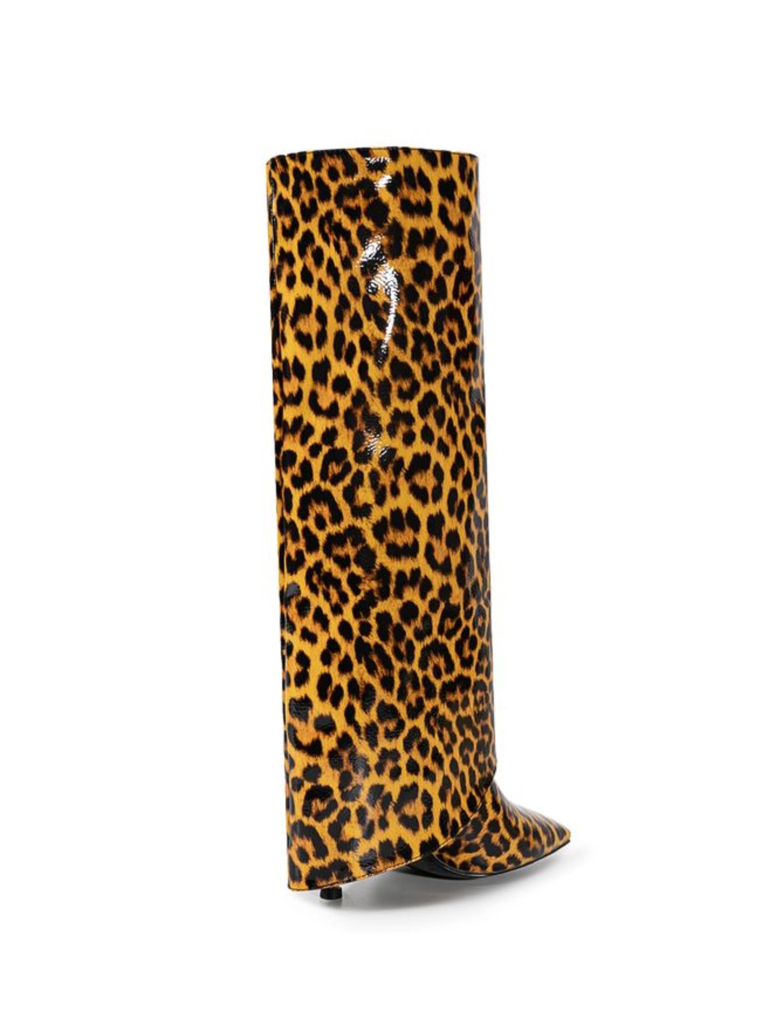 Brown Animal Print High-Heel Fold Over Long Boots