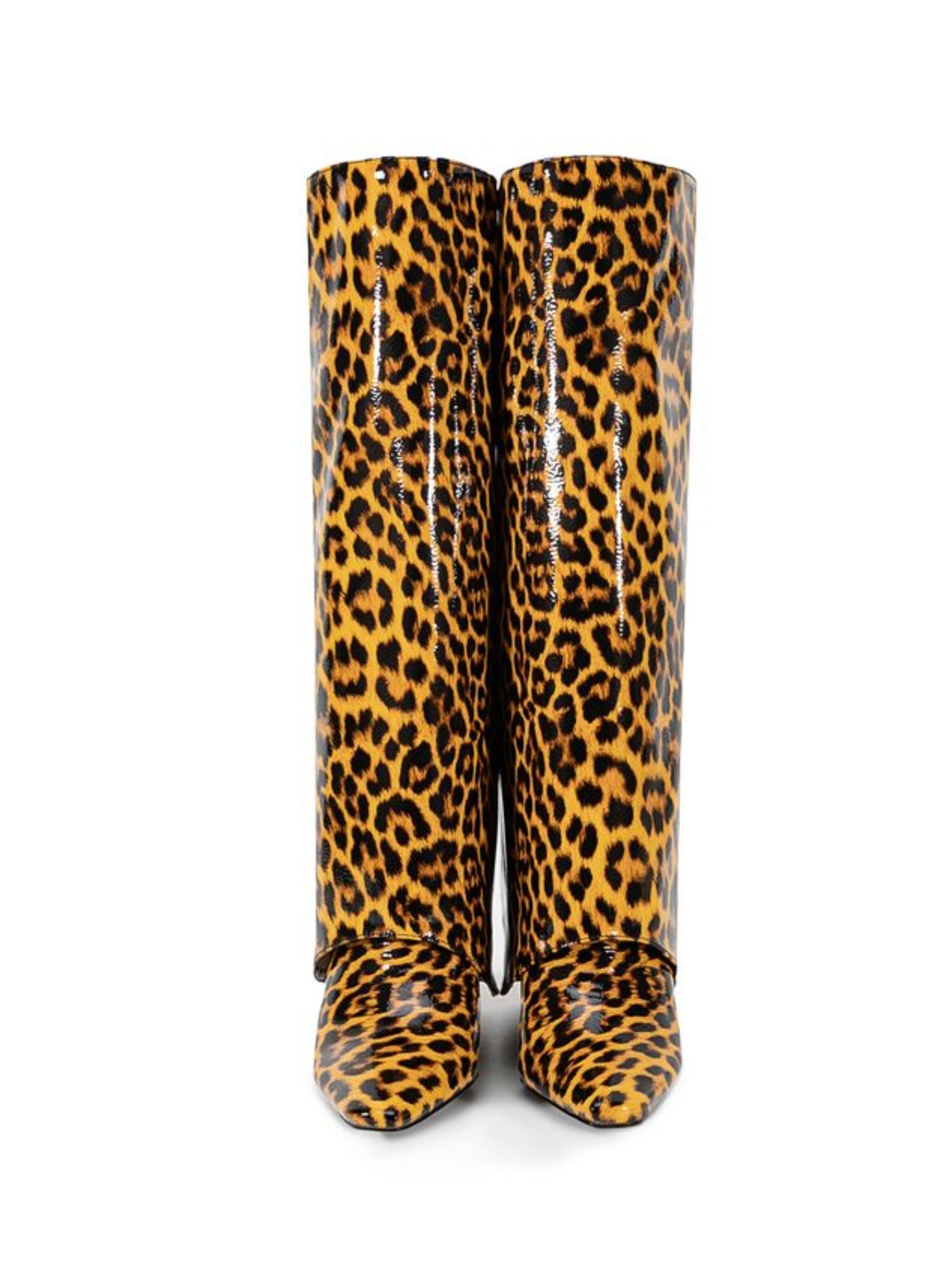 Brown Animal Print High-Heel Fold Over Long Boots