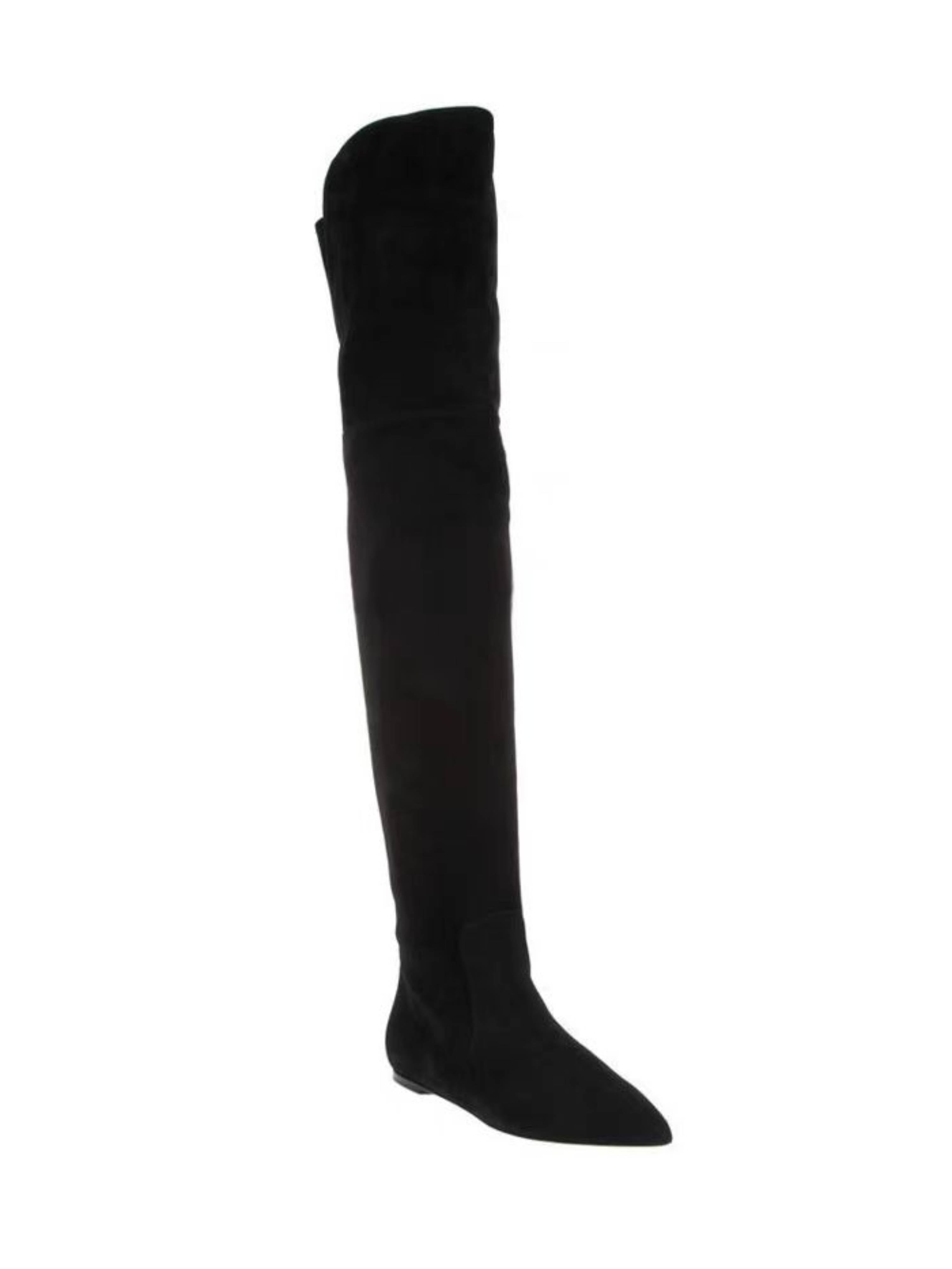 Midnight Black Flats Over-the-Knee Boots