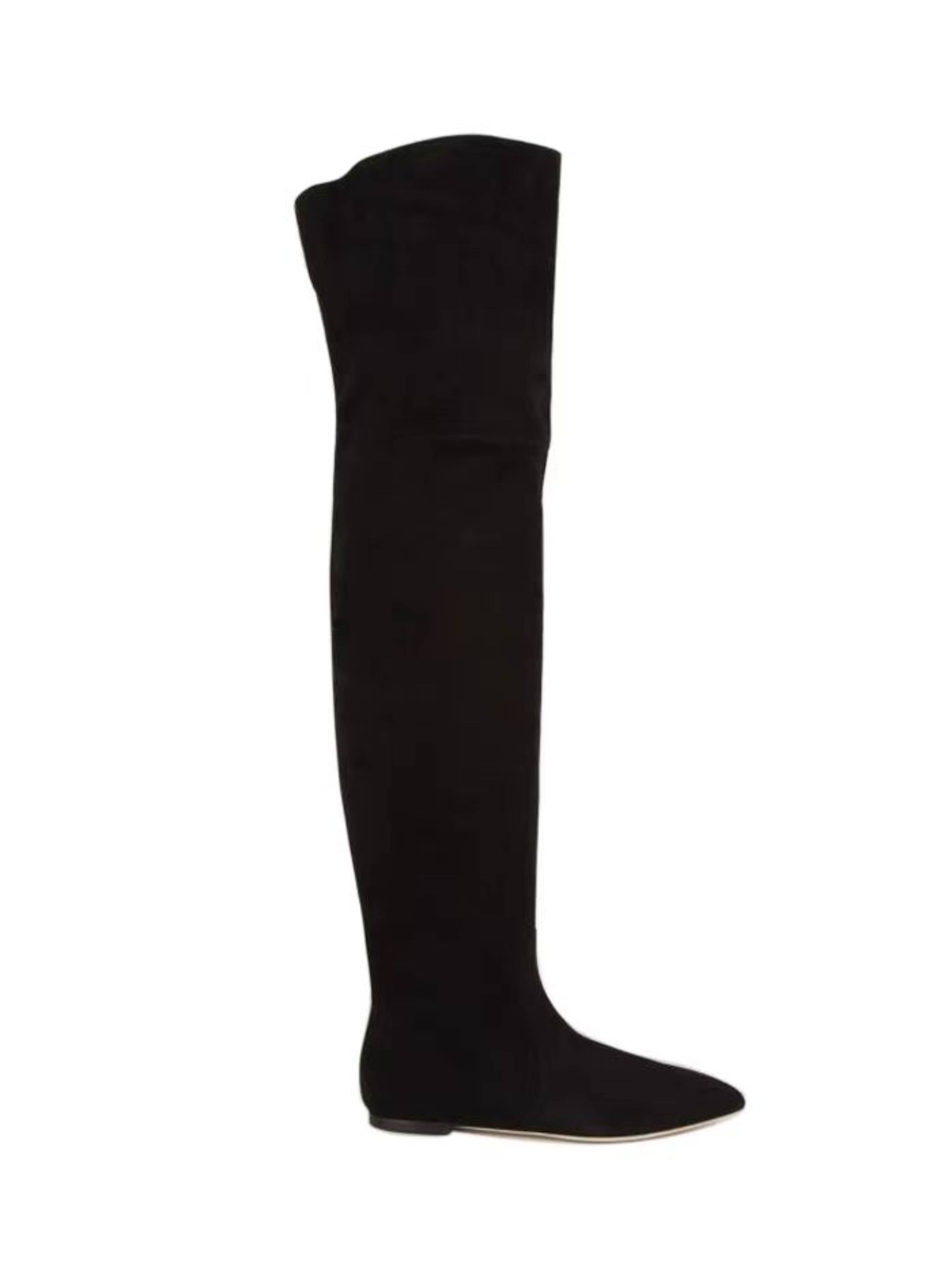 Midnight Black Flats Over-the-Knee Boots