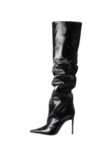 Black Slouchy Stiletto High-Heel Knee-High Boots