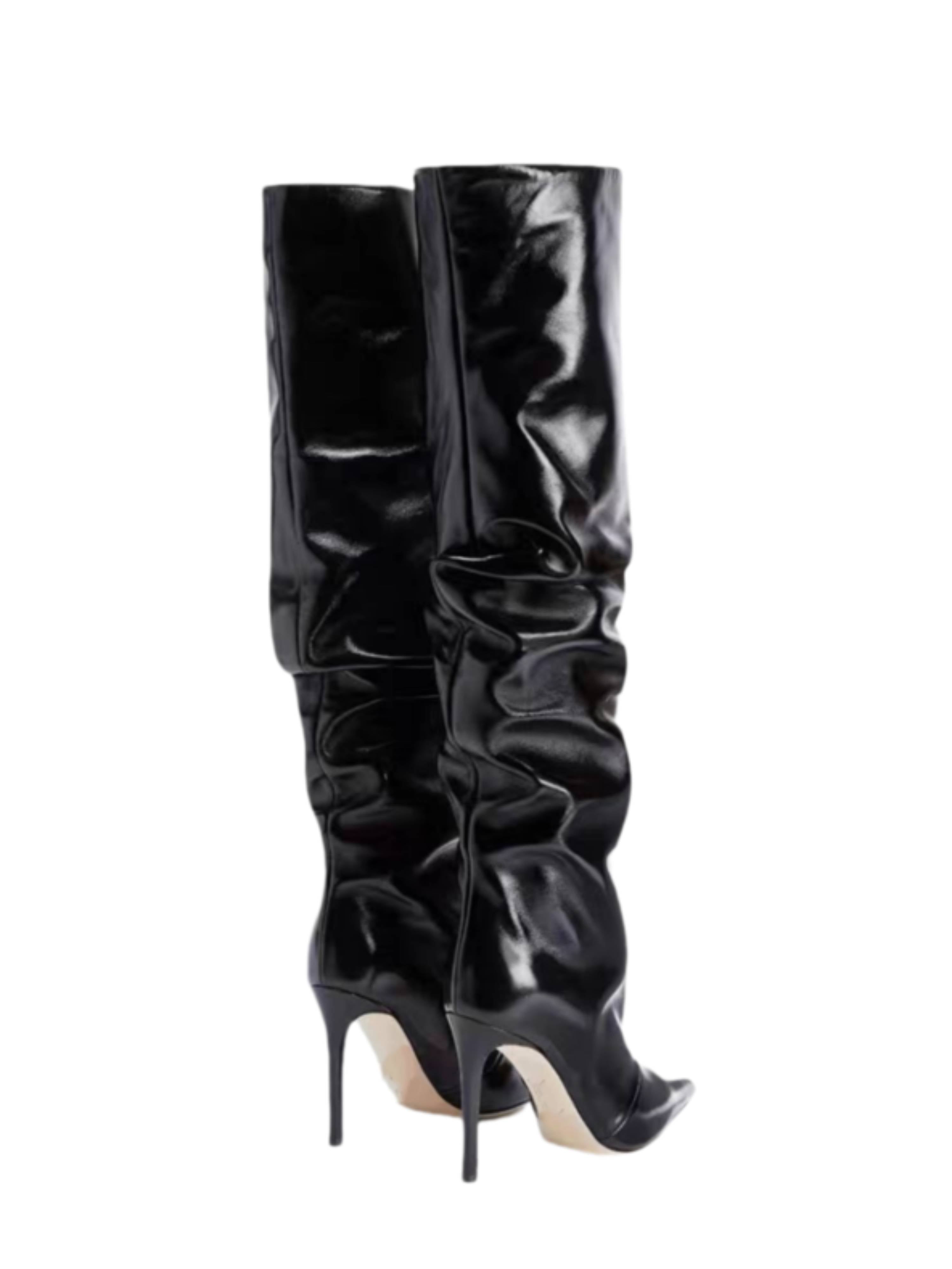 Black Slouchy Stiletto High-Heel Knee-High Boots