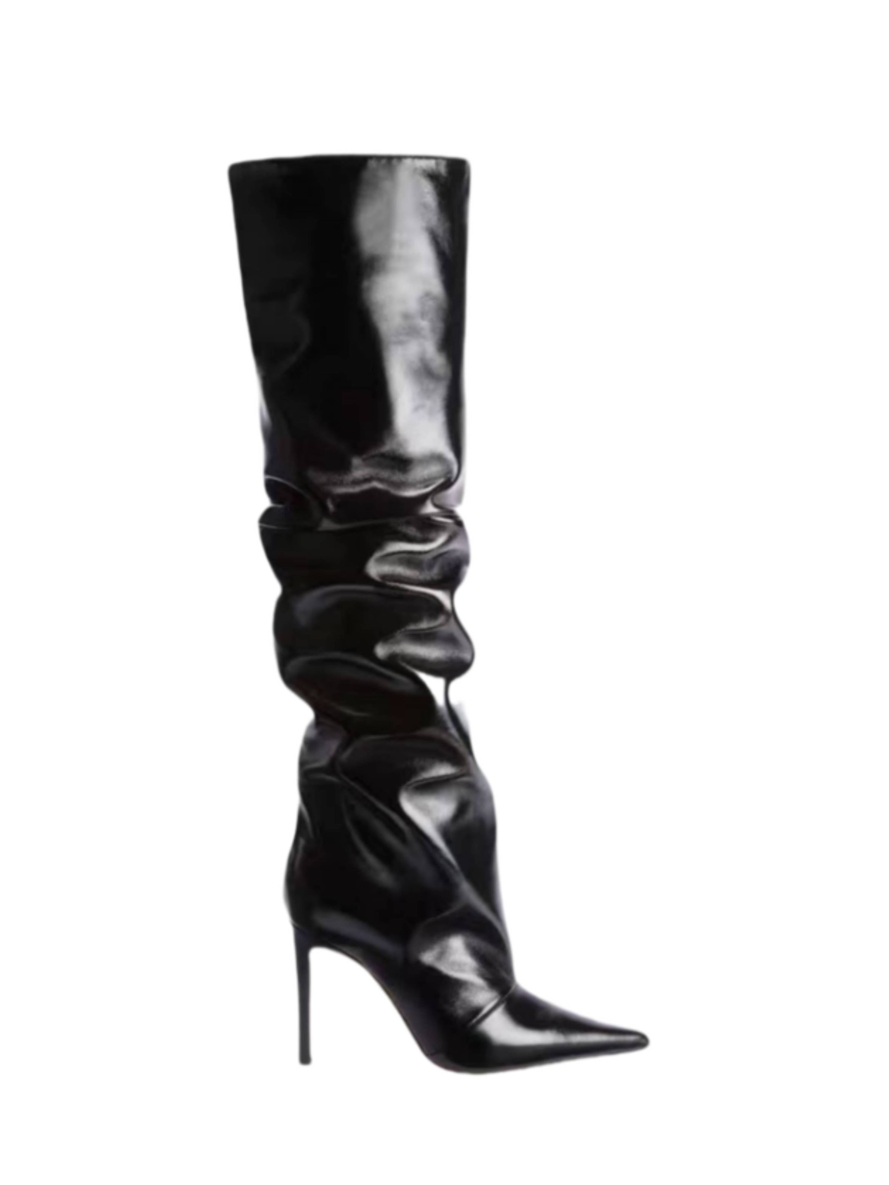 Black Slouchy Stiletto High-Heel Knee-High Boots