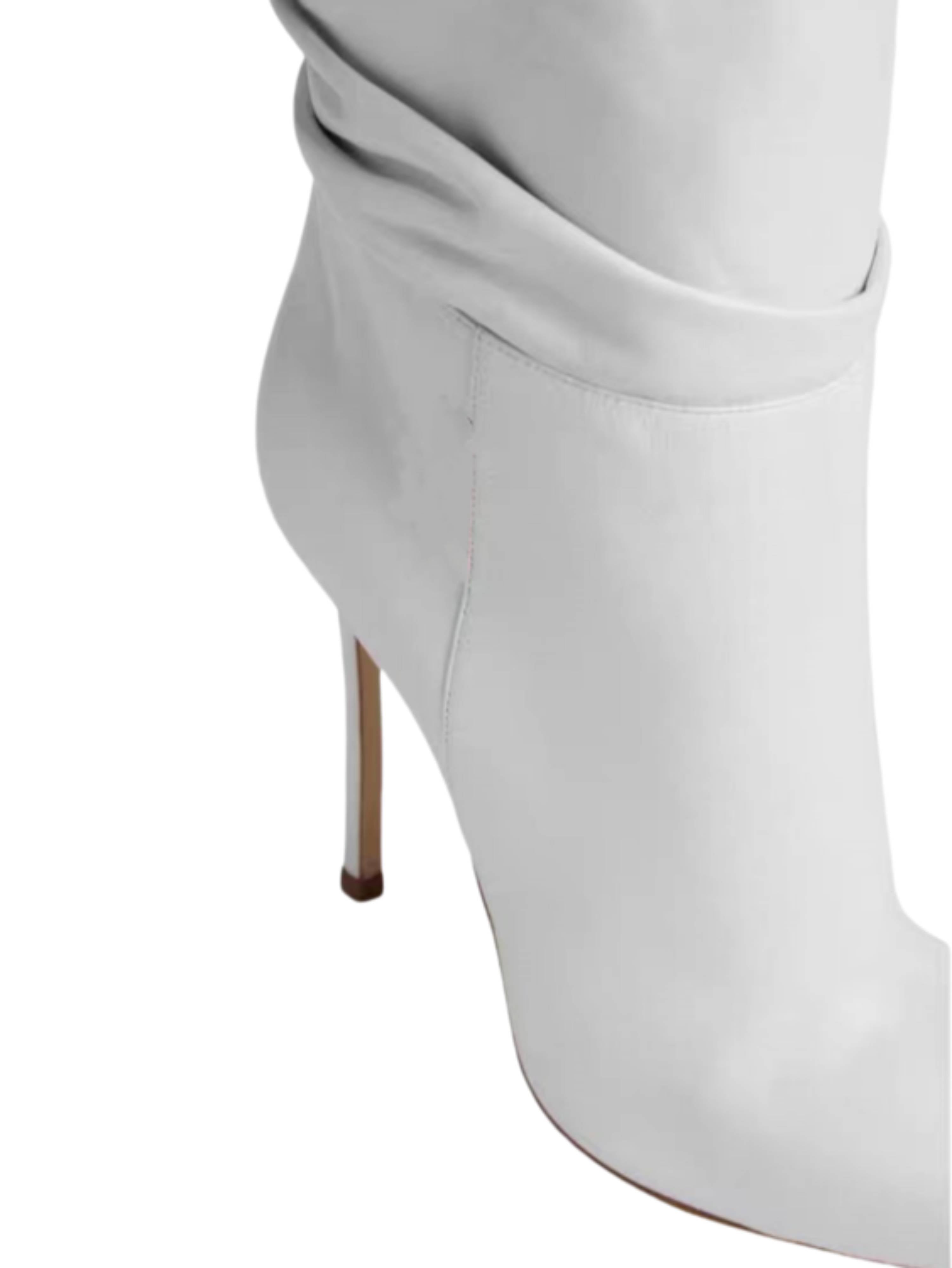 White Faux Leather Slouchy Mid-Calf Boots for Women