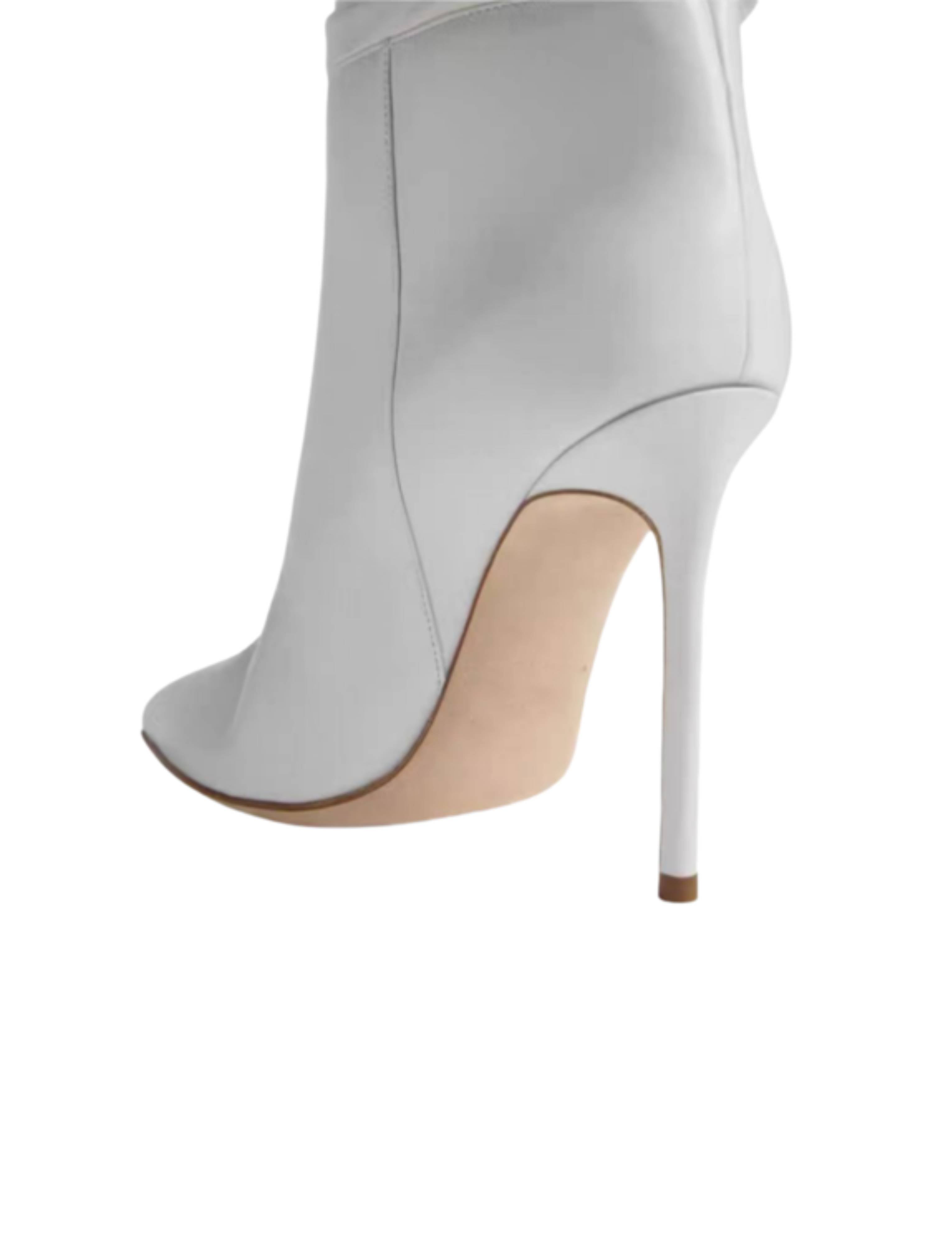 White Faux Leather Slouchy Mid-Calf Boots for Women