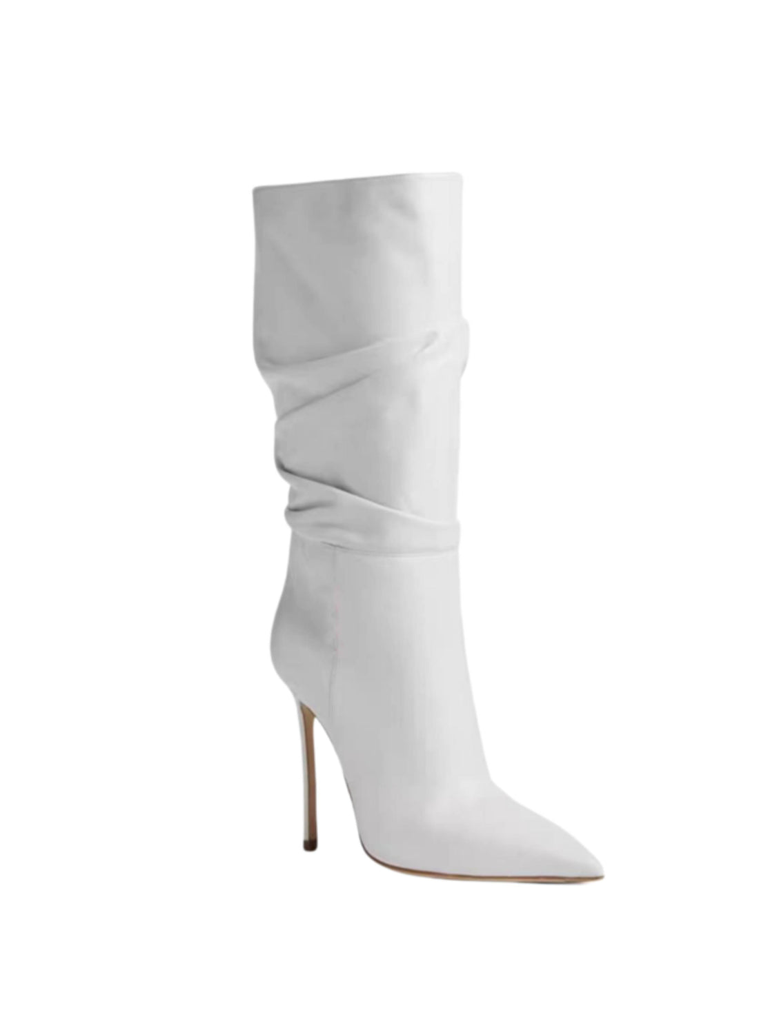 White Faux Leather Slouchy Mid-Calf Boots for Women