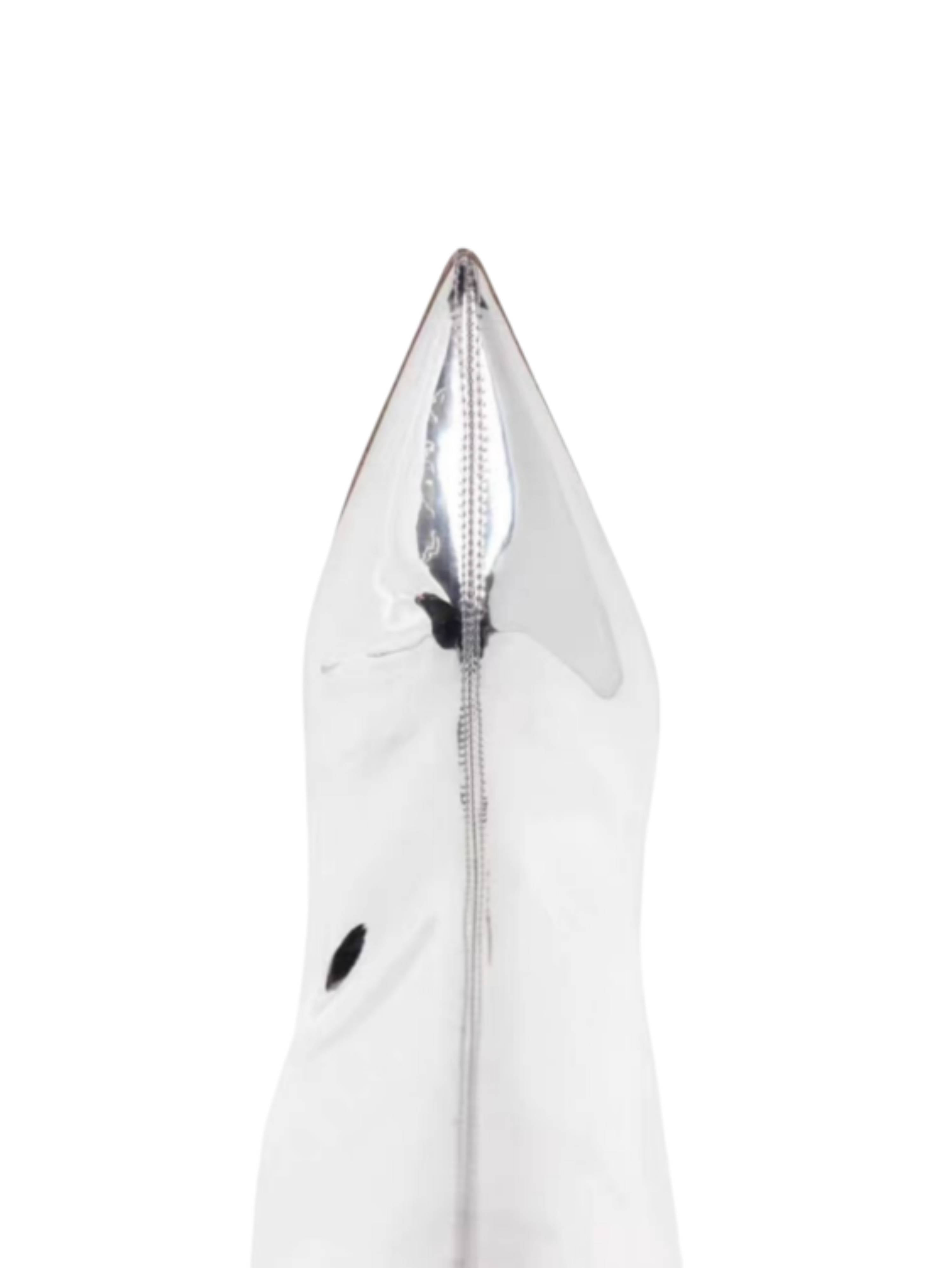 Silver Mirror Finish High-Heel Mid-Calf Boots