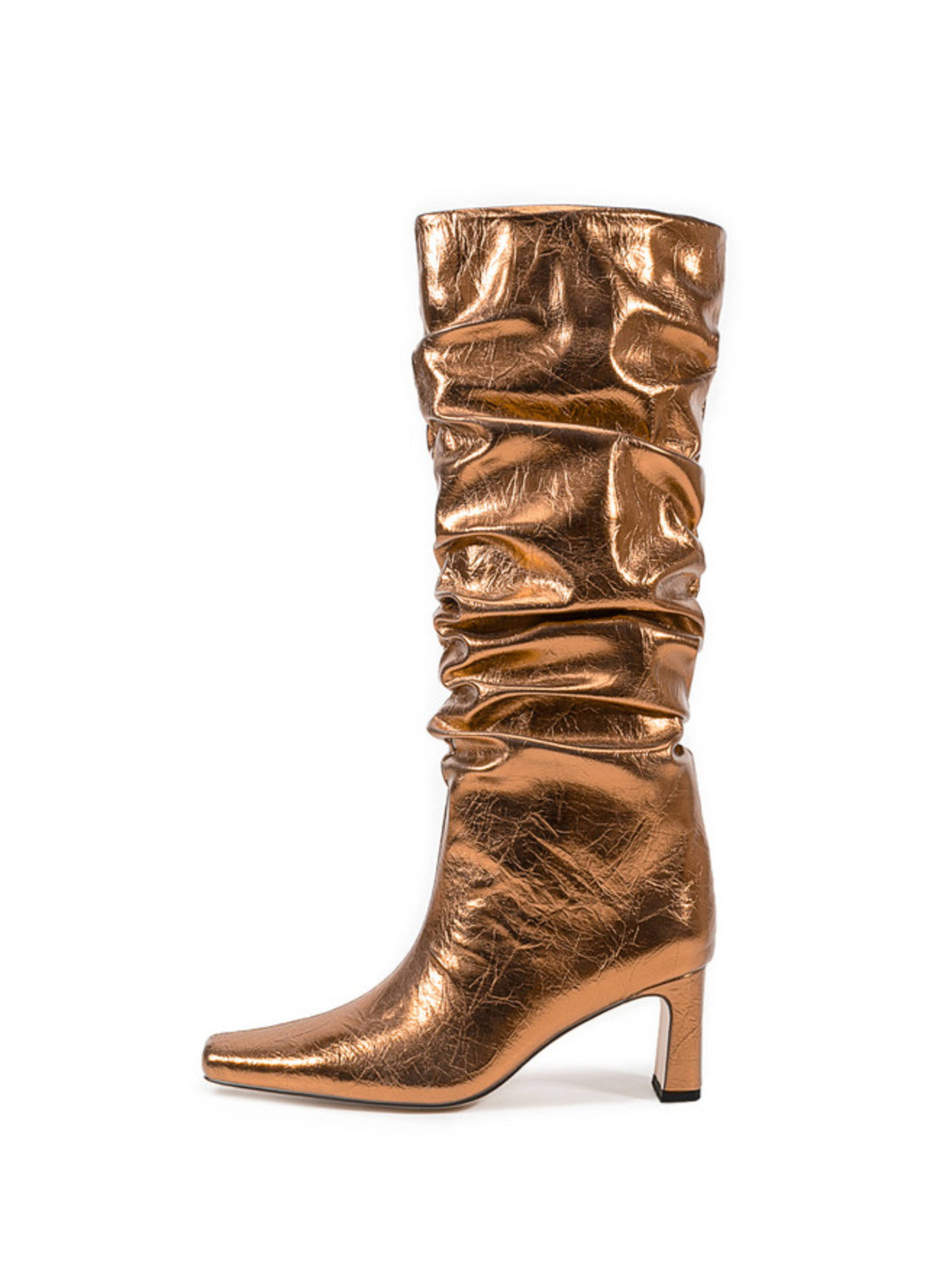 Bronze Mirror Chunky Heel Slouchy Tall Boots