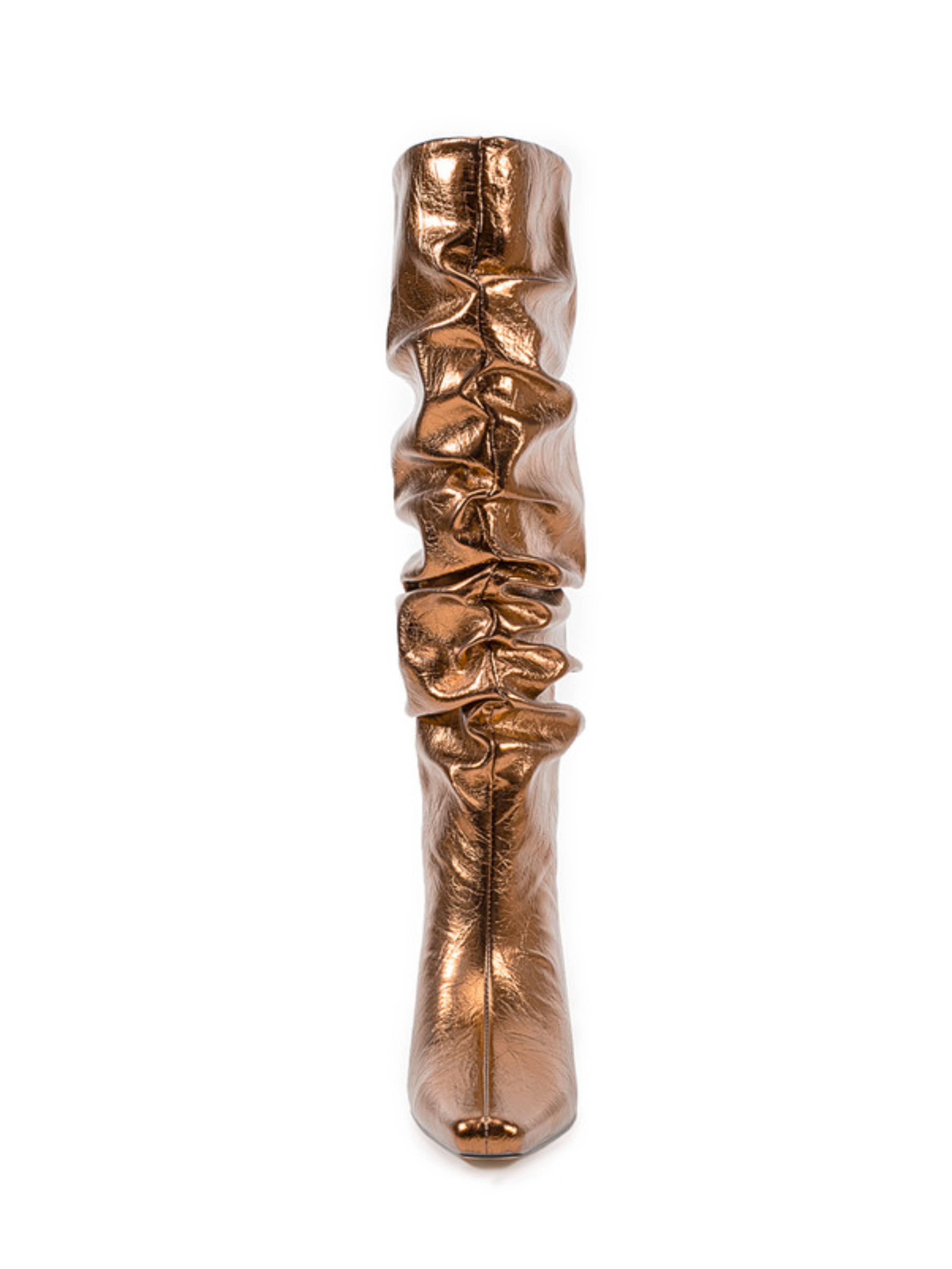 Bronze Mirror Chunky Heel Slouchy Tall Boots