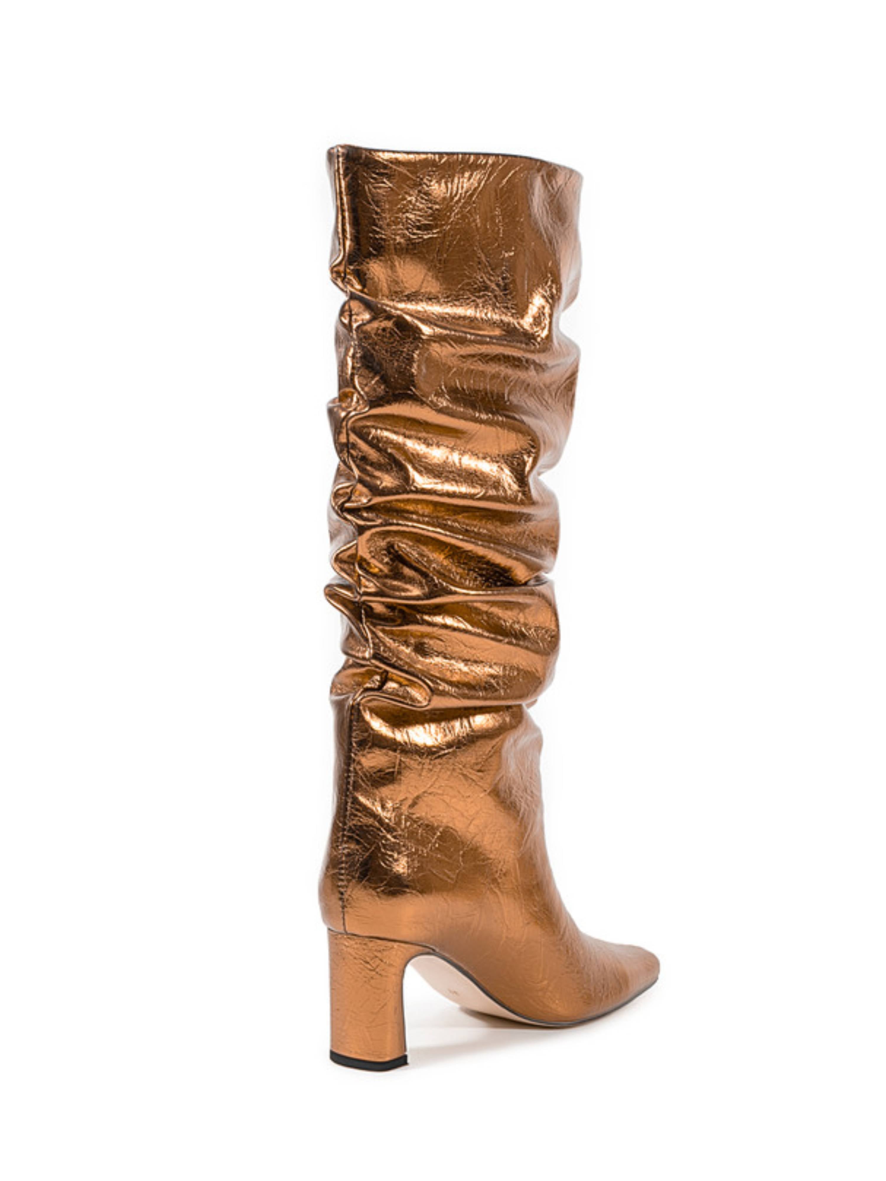 Bronze Mirror Chunky Heel Slouchy Tall Boots